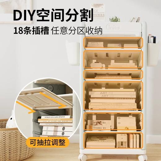 开学季福利！【赠送2个笔筒 可调节隔板】 英禾儿童书架落地置物架可移动书本收纳架简易书房收纳神器储物架 商品图3