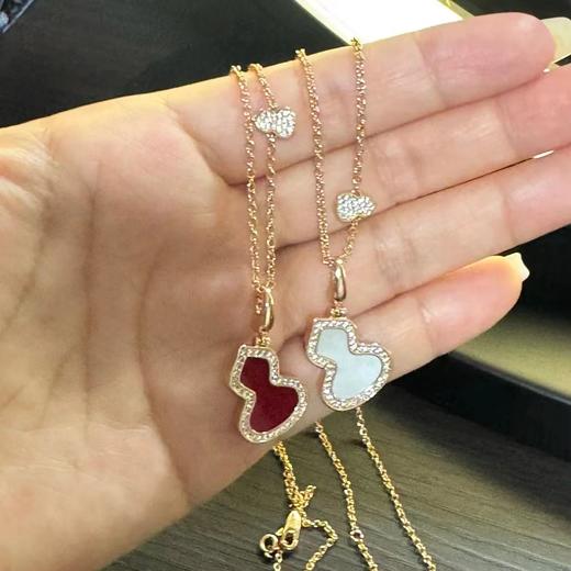 D041433贝母天然孔雀石麒麟中号双葫芦项链 商品图5