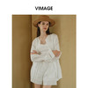 VIMAGE纬漫纪休闲高腰裤镂空织带松紧腰白色宽松短裤夏季新款V2305917 商品缩略图1