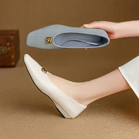 【预售5天】法式通勤羊皮方头V口百搭低跟金属扣一脚蹬玛丽珍小皮鞋女NJMK&K1560