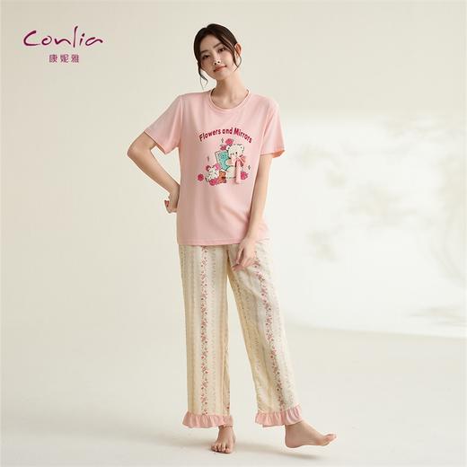 康妮雅睡衣家居服女式短袖长裤套装 商品图2