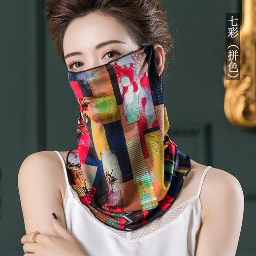 纯新真丝印花蒙面巾，100%桑蚕丝针织双面绸挂耳围脖WY-1021 商品图1
