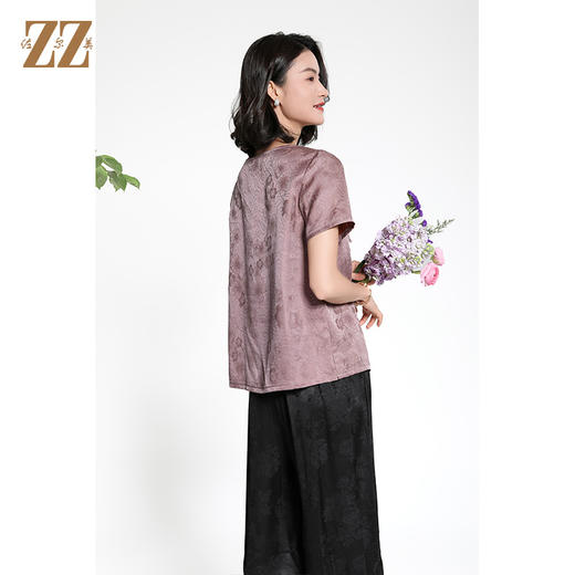 佐尔美夏季新款新中式国风时尚气质100%桑蚕丝短袖衬衫女M42CS20 商品图4