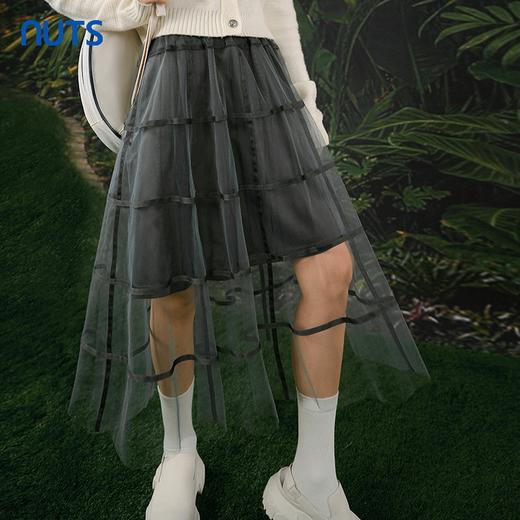 NUTS春秋新款高腰显瘦A字蕾丝中长款蛋糕网纱半身裙女412061133 商品图1