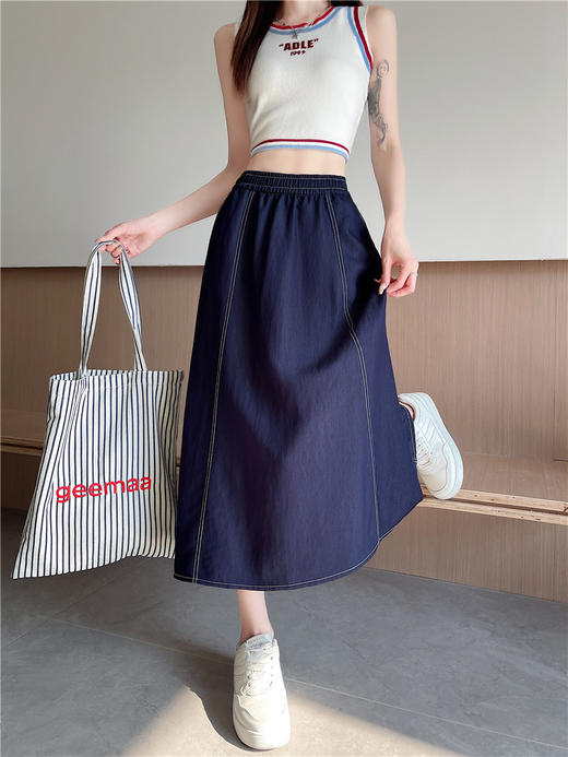 韩系牛仔伞裙   复古百搭  显瘦宽松插兜  M-XL码 商品图2