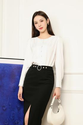 Le Malene 气质简约优雅白色珍珠扣衬衣 17867