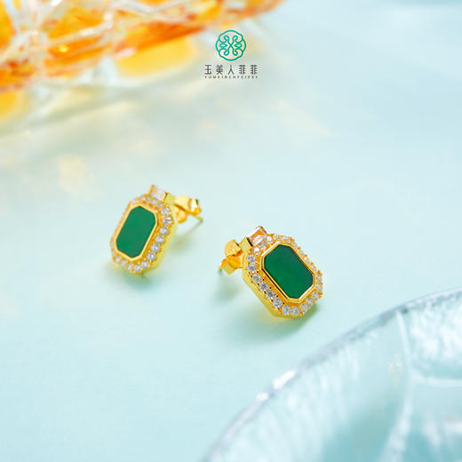 玉美人菲菲--S925翡翠八角耳钉 商品图0