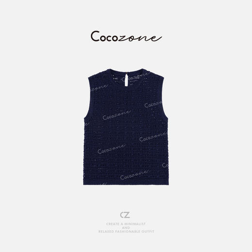 COCO ZONE 刘一一法式镂空圆领编织纯色毛织背心 CD1A0557 商品图0