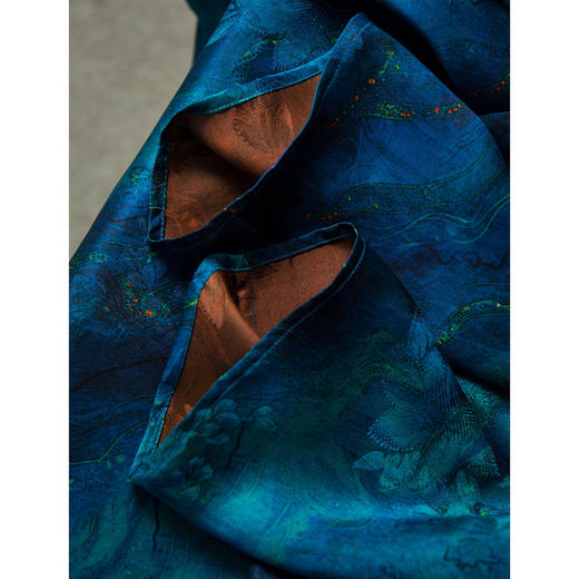 丁摩 真丝花罗香云纱上衣深海蓝圆领宽松七分袖小衫YSDS020 商品图2