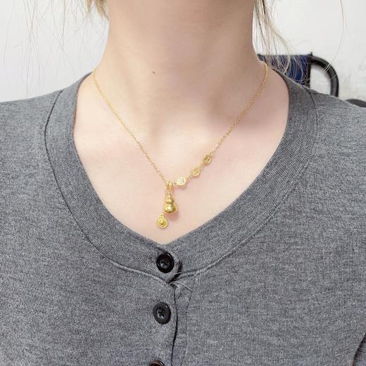 【限时克减138元】【线上黄金屋】足金999 古法调节AB链镂空福字葫芦（空心）圆牌吊饰套链(YGFTL00066) 商品图6