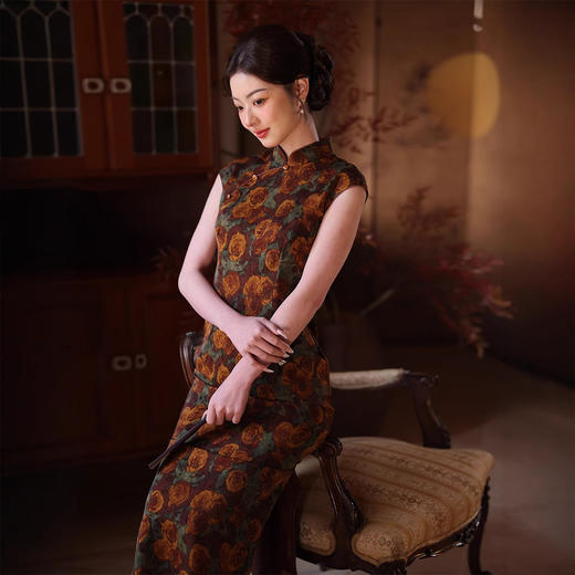 2025新款旗袍优雅玫瑰新中式夏季改良复古无袖连衣裙D01023 商品图0