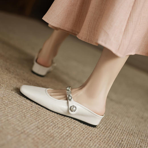 阿么手工女鞋气质银色包头拖配裙子夏季方头一字带穆勒半拖女4CM 商品图2