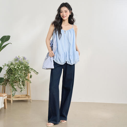 法式浪漫双层荷叶边下摆吊带天丝衬衫女夏季娃娃款衬衣V0050304 商品图1