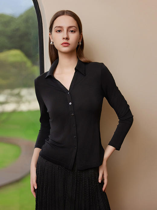 【桑蚕丝衬衫】25年春夏新品女士100%桑蚕丝上衣黑色百搭真丝衬衣 商品图1