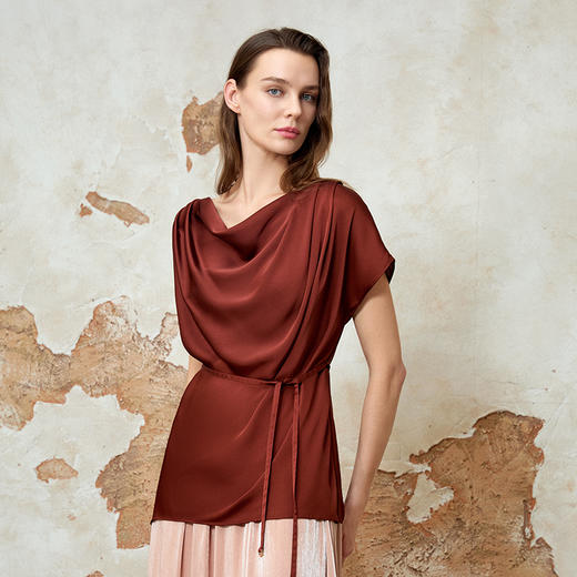 EITIE爱特爱2025夏季新款优雅气质荡领显瘦收腰上衣8213923 商品图3