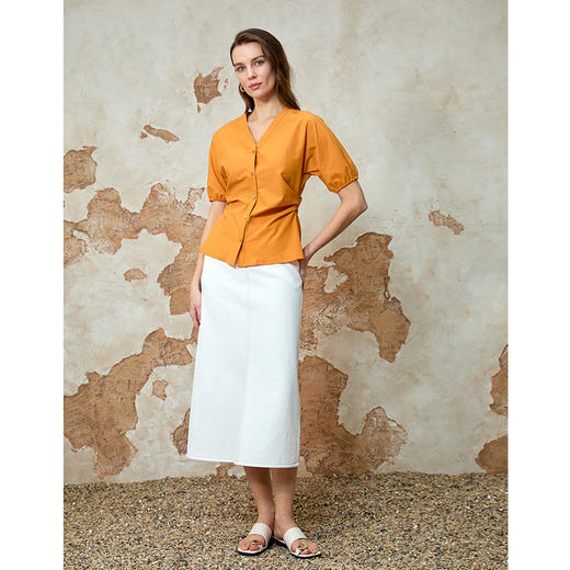 EITIE爱特爱夏季新款时尚V领收腰显瘦百搭通勤衬衫上衣女8209908 商品图1