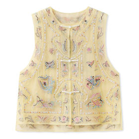 SS N2022国风盘扣提花刺绣背新中式复古桑蚕丝马甲