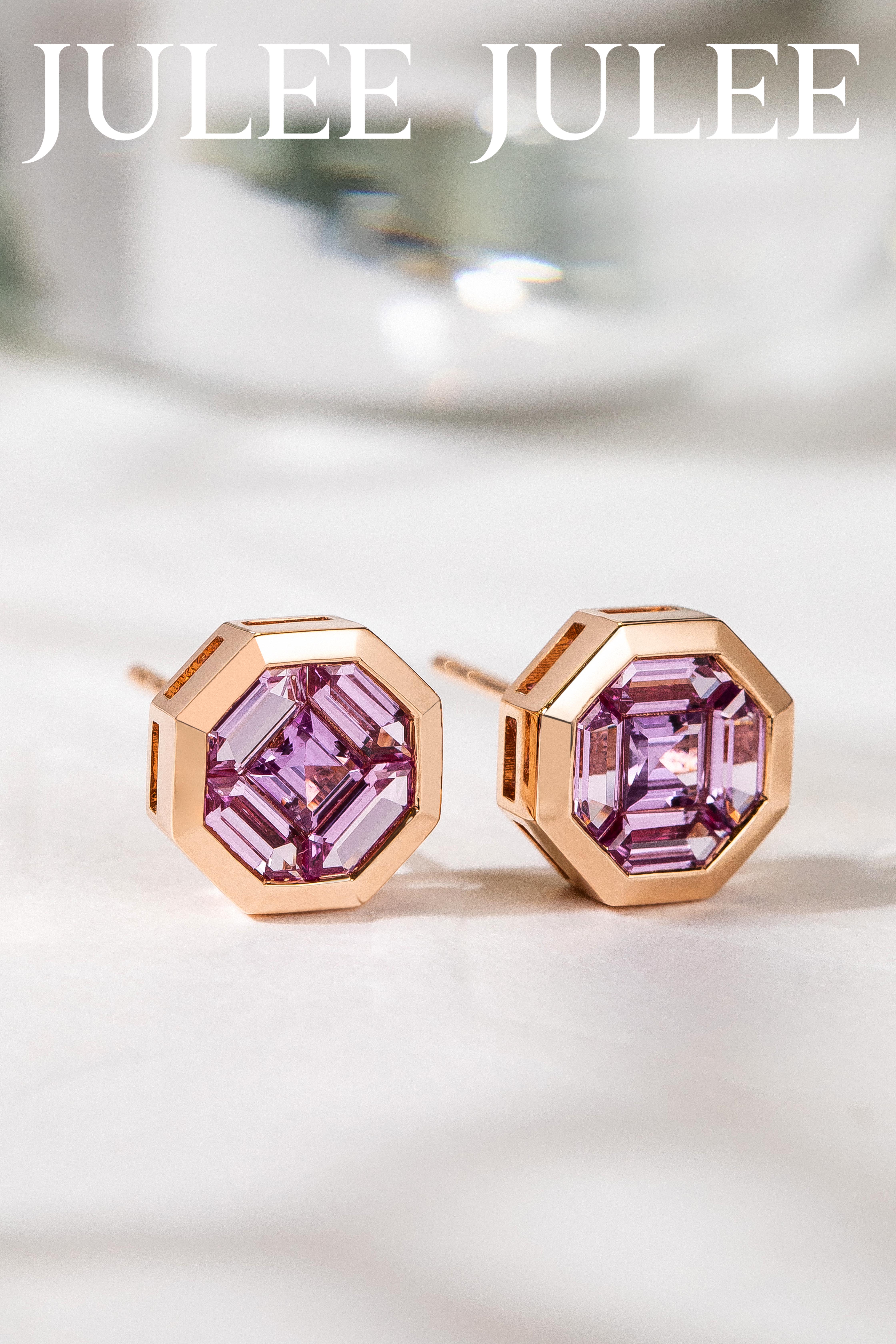 JULEE JULEE茱俪珠宝  18K玫瑰金精切粉蓝宝石耳饰