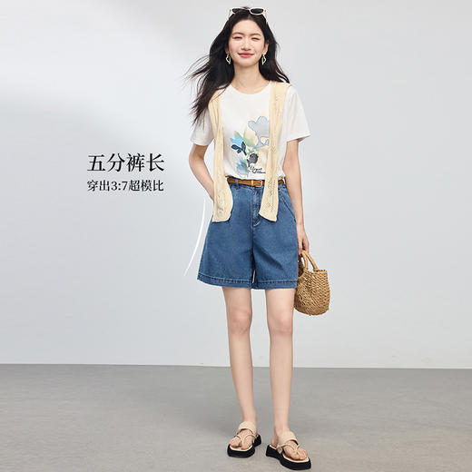 熙世界牛仔短裤女夏季薄款2025新款宽松高腰显瘦五分阔腿直筒裤子 商品图2