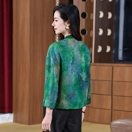 TC 221902真丝国风立领扎染印花香云纱桑蚕丝盘扣上衣两件套装 商品图3