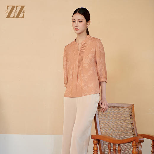 佐尔美夏季新款 时尚气质100%桑蚕丝真丝V领中袖衬衣女M42CS16 商品图1