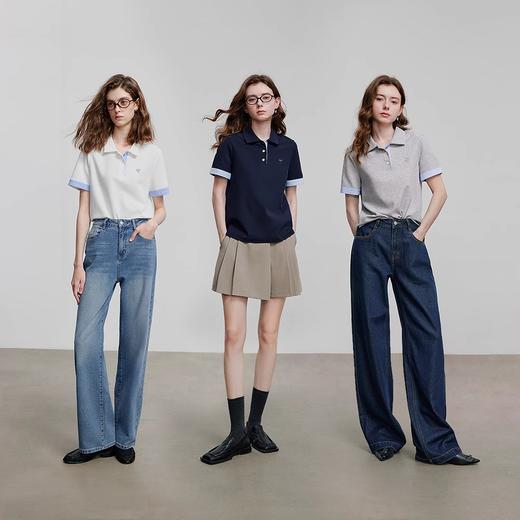 初语撞色条纹翻袖POLO衫女2025夏季新款珠地复古休闲小衫上衣 商品图4