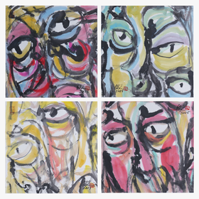 [盲盒玩法]许固令《脸谱》国画原作42CM*42CM 手绘宣纸脸谱系列斗方作品[随机一张，不接受指定]