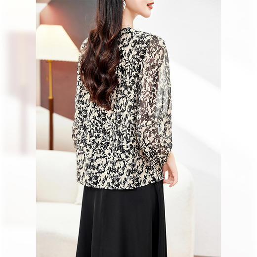 丁摩 双绉真丝衬衫印花桑蚕丝上衣0350 商品图4