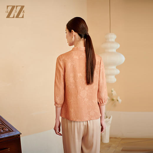 佐尔美夏季新款 时尚气质100%桑蚕丝真丝V领中袖衬衣女M42CS16 商品图4