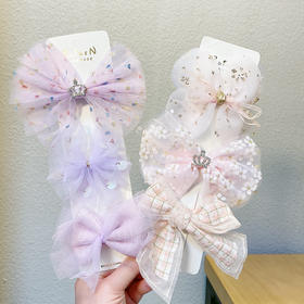 【潮流刘海边夹套装，萌趣加分！】儿童蝴蝶结发夹发饰 新款小女孩发卡子 可爱宝宝刘海边夹套装-QQ