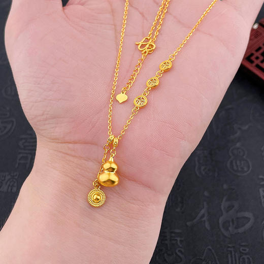 【限时克减138元】【线上黄金屋】足金999 古法调节AB链镂空福字葫芦（空心）圆牌吊饰套链(YGFTL00066) 商品图2