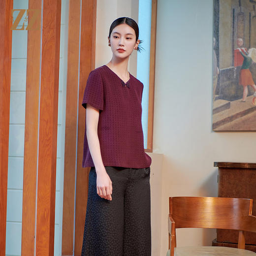 佐尔美夏季新款新中式国风100%桑蚕丝宽松显瘦莨绸衬衣女M42CS21 商品图2