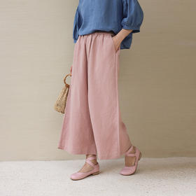 绽放旅行女装182朵/天丝亚麻拼色全腰松紧内加抽绳舒适阔腿九分裤