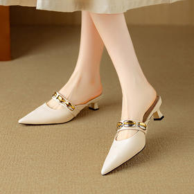 【预售5天】凉鞋拖女夏外穿精致一字带包头拖鞋新款尖头米白色高跟鞋DB&M6312