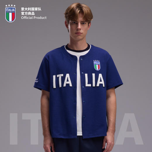 【官方正版】意大利国家队 | 春夏新款蓝色开衫短袖休闲简约 商品图0