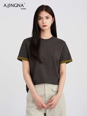 【延续经典】阿菁娜夏日撞色卷边袖活力T恤F30C302032
