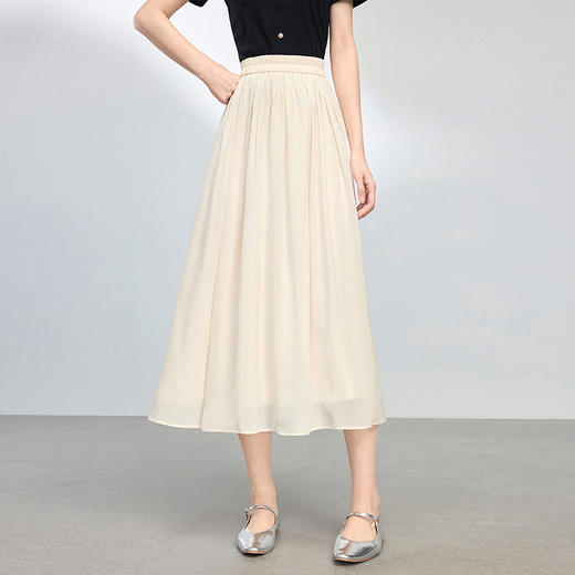 【专属特价】熙世界飘逸垂感雪纺半身裙女2025夏新款显瘦气质a字伞裙百褶长裙 商品图2