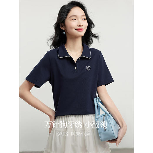 熙世界休闲通勤刺绣翻领T恤女设计感短袖Polo衫上衣2025夏季新款 商品图1