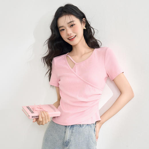 【不规则剪裁】设计感短袖T恤女夏季捏褶收腰短款T恤V0950597 商品图2