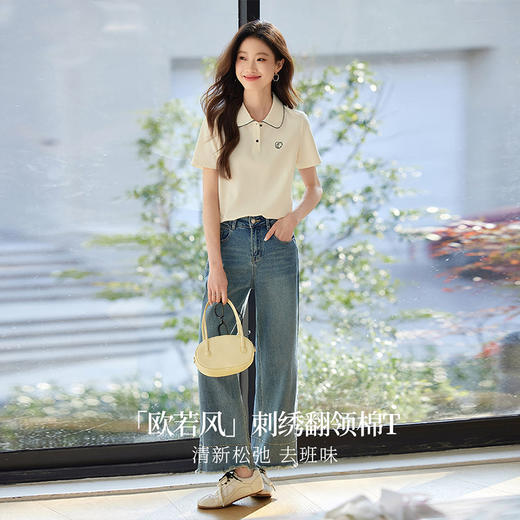 熙世界休闲通勤刺绣翻领T恤女设计感短袖Polo衫上衣2025夏季新款 商品图2