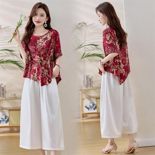 HRYYG82959气质时尚丝短袖套装2025夏季新款减龄遮肉阔腿裤裙两件套女装 商品图2