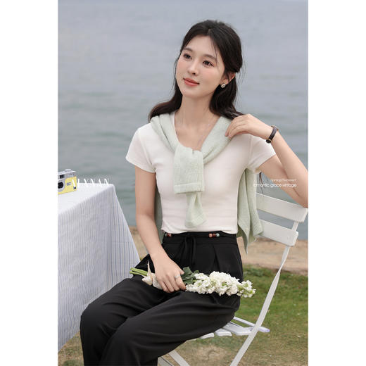 鹿向南「直腿秀秀」气质黑色直筒休闲裤女夏季显瘦百搭休闲女长裤 商品图4