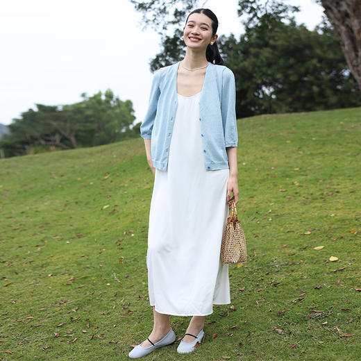 绽放旅行女装196朵/春夏麻纸纱V领七分袖休闲毛织开门襟短款开衫 商品图2