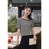 【6折秒杀】鹿向南 「提拉米苏」黑白条纹短袖针织衫T恤夏新款时尚通勤上衣女L55111 商品缩略图0