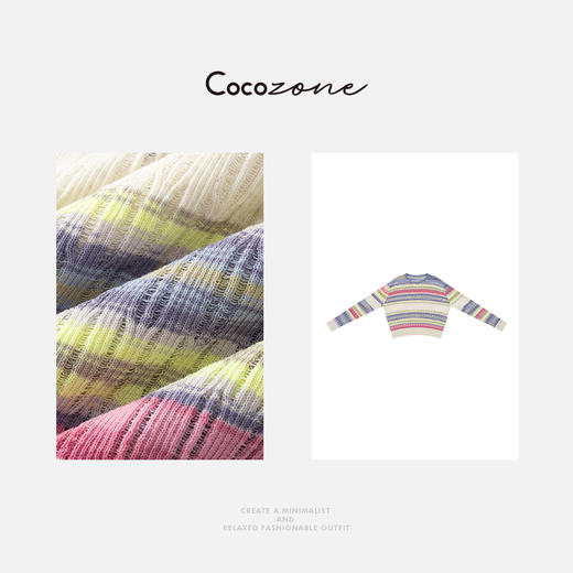 COCO ZONE 刘一一 定制晕染条纹清爽透气落肩毛针织衫CD1A0717 商品图2