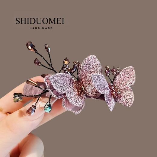 浪漫紫色仿水晶蝴蝶发夹高档横夹一字夹后脑勺弹簧夹顶夹发卡头饰 商品图0