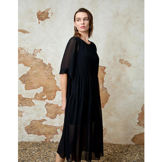 EITIE爱特爱宽松压褶拼接直筒显瘦连衣裙2025夏季新款8207952 商品图5