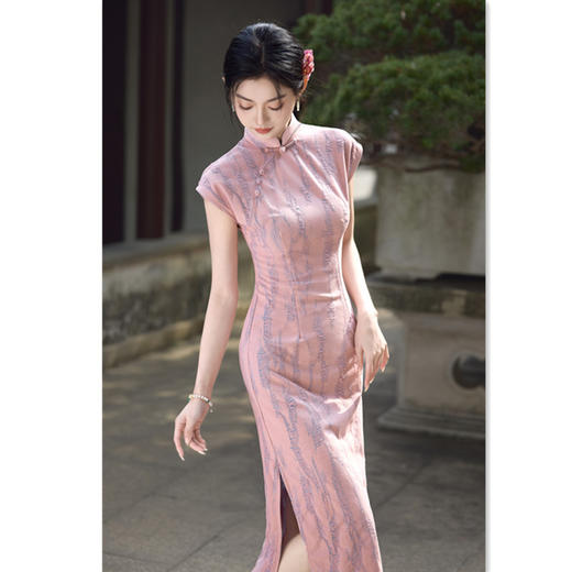 SYK66867时尚改良新中式棉质长款连袖旗袍2025夏新款年轻少女日常可穿旗袍 商品图0