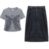QYM 25AV38-Y两件套灰色短袖T恤衫+黑色高腰半身裙套装 商品缩略图3