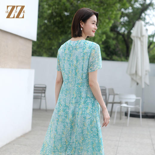 佐尔美夏季新款 气质碎花100%桑蚕丝连衣裙女E32LS91 商品图4